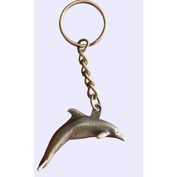 Dolphin Shaped Metal Keychain With Chain Link Design - Picture 3 of 7